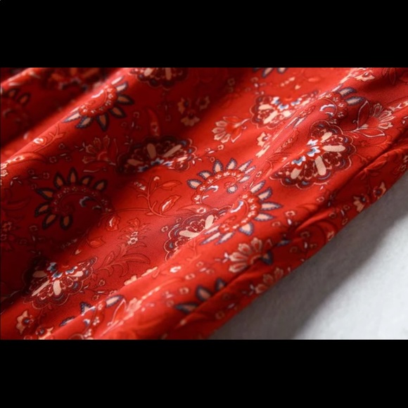 Red Bohemian Gypsy Paisley Print Maxi Skirt - Picture 6 of 12